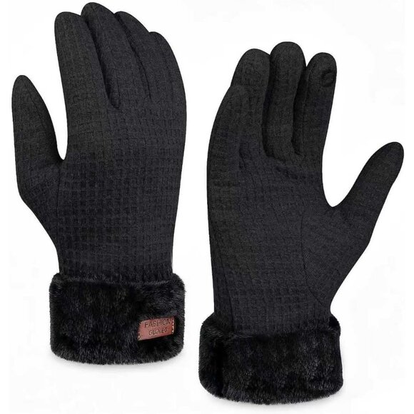 Women's Black Winter Warm Touchscreen Windproof Girls Winter Using Gifts Gloves - Picture 1 of 7